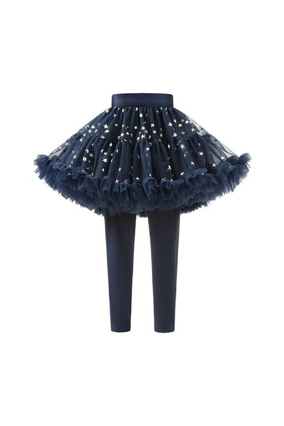 Girls Stretchy Footless Leggings with Attached Tutu Ruffle Skirt for Play and Dance Blue,18-24 Months