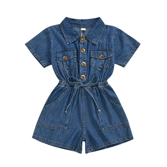 HNMKIU Girls Summer Casual Denim Bodysuit with Shorts Summer Rompers Outfit for Kids 2-Blue,12-18 Months