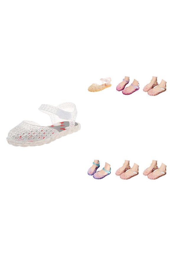 Girls Summer Jelly Sandals Open Toe Soft Sole Beach Shoes with Breathable Holes for Outdoor Play White,2.5-3 Years