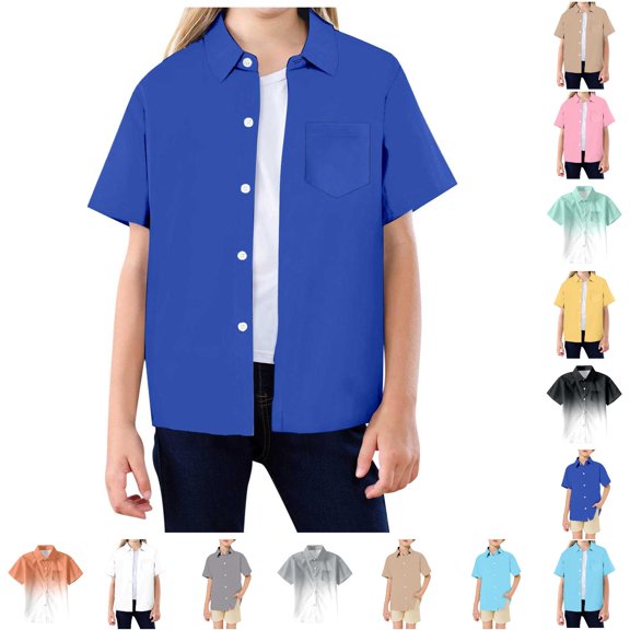 HNMKIU Girls Tie Dye Patchwork Short Sleeve Button Down Shirt Pocket Collared Casual Beach Tops Blue-C,12-13 Years