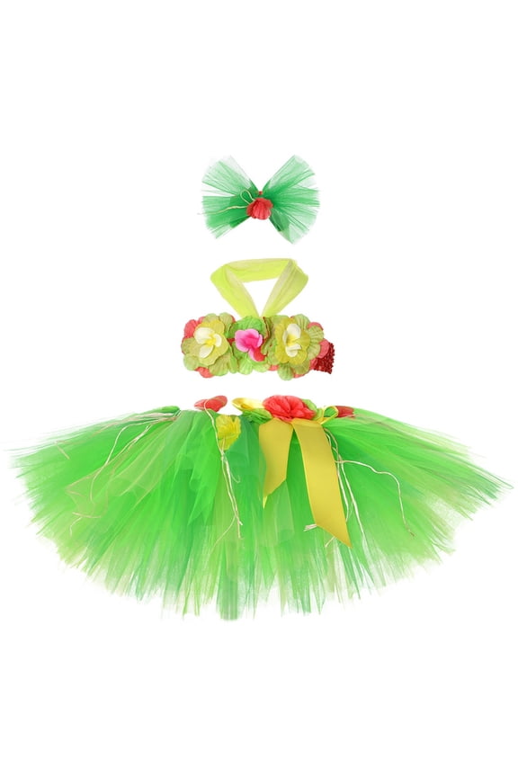 Girls Tropical Luau Party Dress With Flowy Skirt For Beach Bonfire Dance Performance And Theme Celebration Outfit Green3,5-6 Years