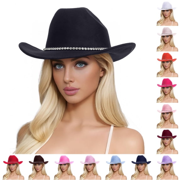 HNMKIU Glitter Silver Black Cowboy Hats For Women Western Sparkly Rhinestone Party Sun Hat Black,One Size