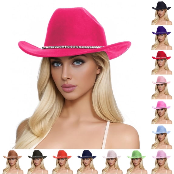 HNMKIU Glitter Silver Black Cowboy Hats For Women Western Sparkly Rhinestone Party Sun Hat Hot Pink,One Size