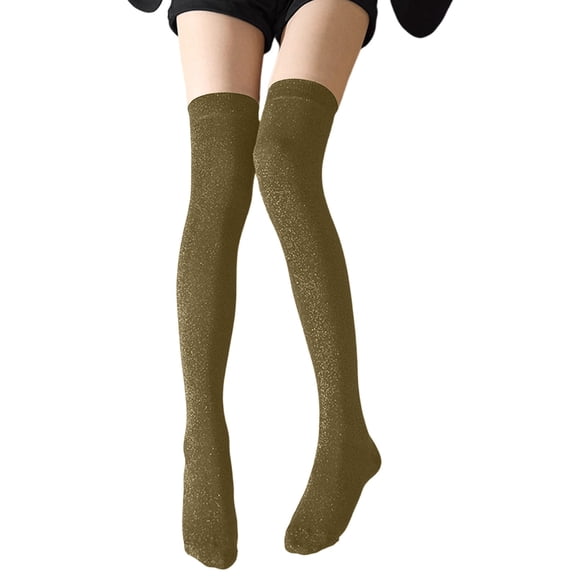 HNMKIU Glittering Metallic Sheer Thigh High Stockings Elegant Over The Knee Sparkly Socks Stretchable Legwear Gold,One Size