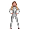 thumbnail image 1 of HNMKIU Glossy Leather Unisex Jumpsuit Court Style for Carnival Party Performance outfits for women Silver,M, 1 of 5