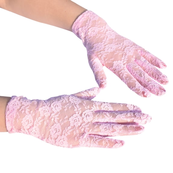 HNMKIU Gloves for Women Solid Color Thin Short Lace Gloves Elegant Black Lace Gloves Party Wear Z9301-Pink,One Size