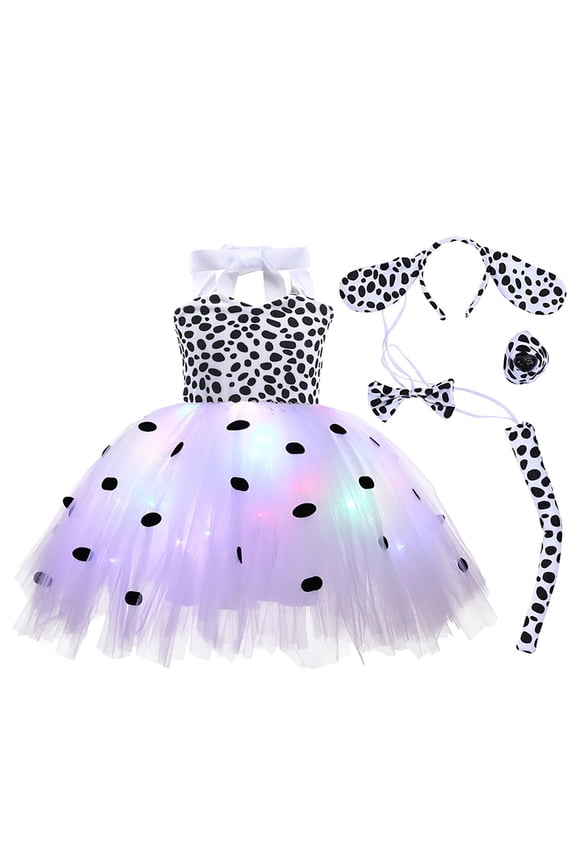Glow In The Dark Cat Tutu Dress For Girls Sparkling Party Wear With Magical LED Fairy Lights White2,2-3 Years