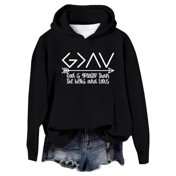 HNMKIU God Is Greater Than The Highs and Lows Sweatshirt Women Pullover Long Sleeve Graphic Top Graphic Hoodies Black,L