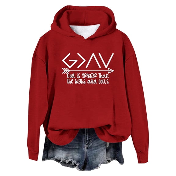 HNMKIU God Is Greater Than The Highs and Lows Sweatshirt Women Pullover Long Sleeve Graphic Top Graphic Hoodies Red,XL