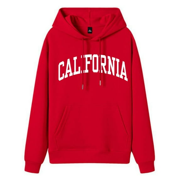 HNMKIU Graphic Hoodies Plus Size City Name Print Hoodie Casual Fashion Letter Drawstring Pullover Preppy Sweatshirt Red,S