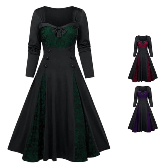 HNMKIU Halloween Clothes Elegant Lace Dress For Halloween Party With Long Sleeves And Flowing Skirt Green,XXXXXL