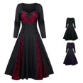 thumbnail image 1 of HNMKIU Halloween Clothes Elegant Lace Dress For Halloween Party With Long Sleeves And Flowing Skirt Red,XXL, 1 of 4