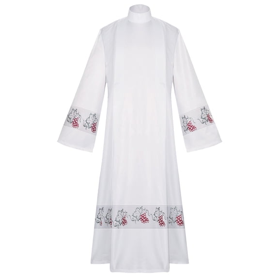 HNMKIU Halloween Clothes Elegant Priest Robe With Grape Vine Print For Stage Performances Events And Catholic Liturgical White,S