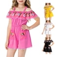 thumbnail image 1 of HNMKIU Halloween Clothes Girls Off Shoulder Mexican Folk Jumpsuit Rose Day Of The Dead Outfit Elegant Fancy Dress Party Wear Pink,3-4 Years, 1 of 6