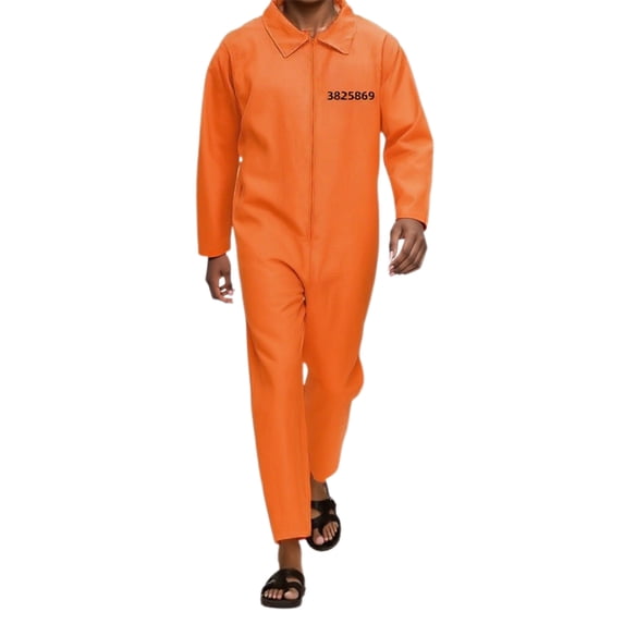 HNMKIU Halloween Clothes Halloween Prisoner Jumpsuit Orange Inmate Adult Party Outfit Themed Events Performances Jail Playsuit Role Playing Orange,XXL