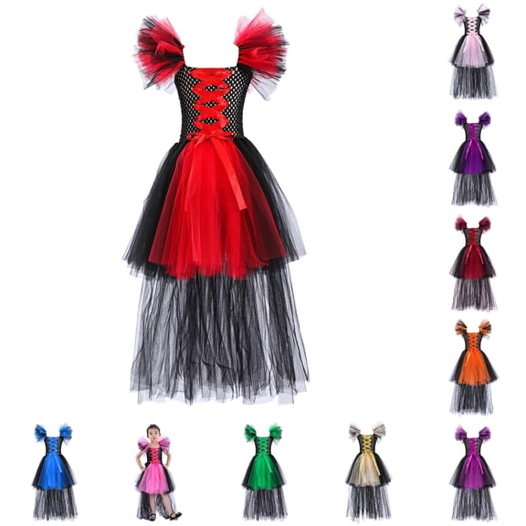 HNMKIU Halloween for Girls Toddler Kids Baby Girls Magnificent Witch Halloween Black Gown Fancy Dress Up Cosplay Party Tutu Dress Dresses C - 18-24 Months