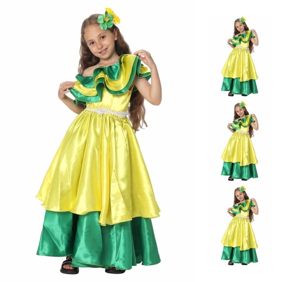 HNMKIU Halloween for Girls Ethnic Brazilian Dress Halloween Carnival Children Performance Stage Outfit 5 11 Years Pink - 10-11 Years