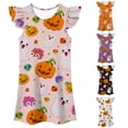 thumbnail image 1 of HNMKIU Halloween for Girls Flutter Sleeve Nightgown Summer Casual Cartoon Digital Print Dress Pink - 7-8 Years, 1 of 5
