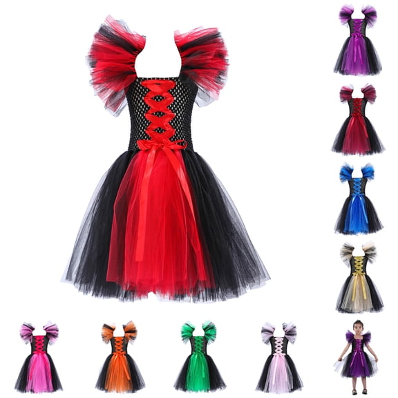 HNMKIU Halloween for Girls Toddler Kids Baby Girls Magnificent Witch Halloween Black Gown Fancy Dress Up Cosplay Party Dresses B - 2