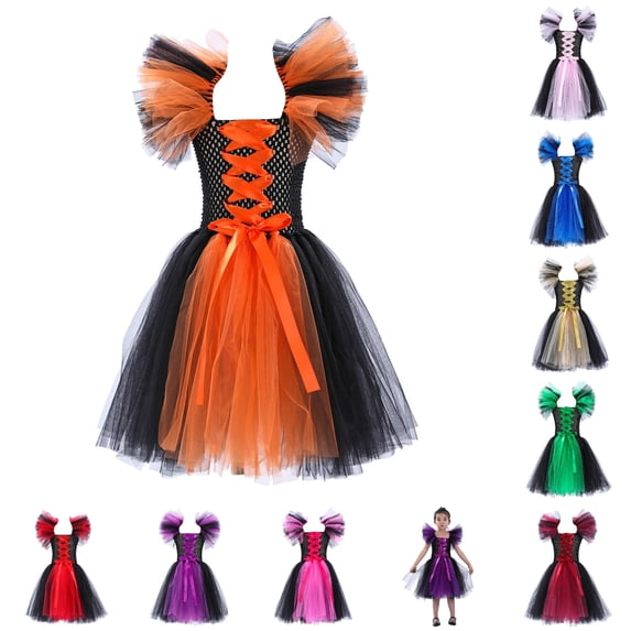 HNMKIU Halloween for Girls Toddler Kids Baby Girls Magnificent Witch Halloween Black Gown Fancy Dress Up Cosplay Party Dresses G - 6