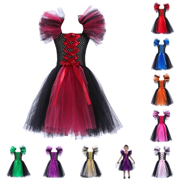 HNMKIU Halloween for Girls Toddler Kids Baby Girls Magnificent Witch Halloween Black Gown Fancy Dress Up Cosplay Party Dresses J - 4
