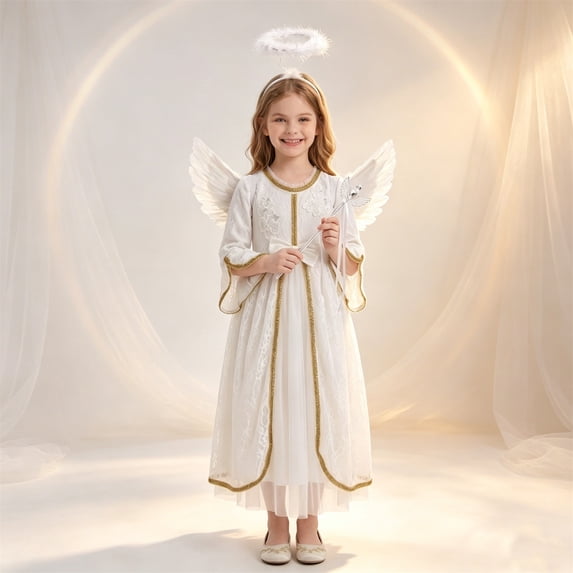 HNMKIU Halloween for Girls White Dance Dress Halloween Children Greek Outfit Tutu Gown White - 3-4 Years