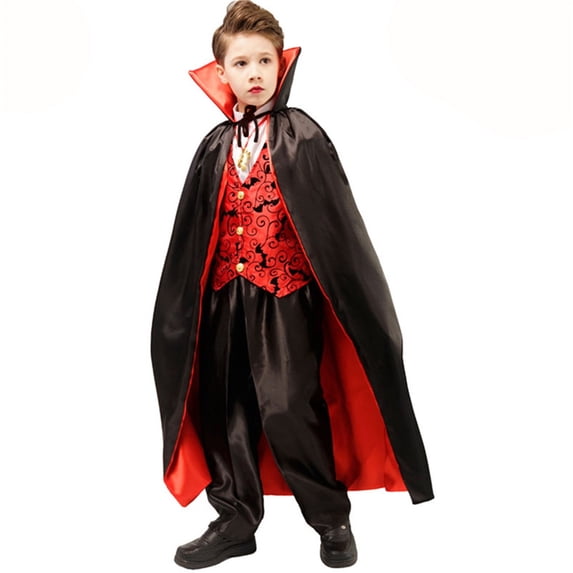 HNMKIU Halloween Scary Children Cosplay Outfit Party Stage Performance Set Boys Fancy Dress Up Roleplay Shirt Cape Cloak Reversible Funny Bat,4-6 Years