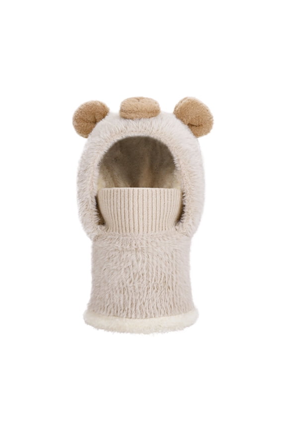 Hat for Kids Bear Face Scarf Integrated Winter Headgear for Outdoor Play and Everyday Use Beige,4-13