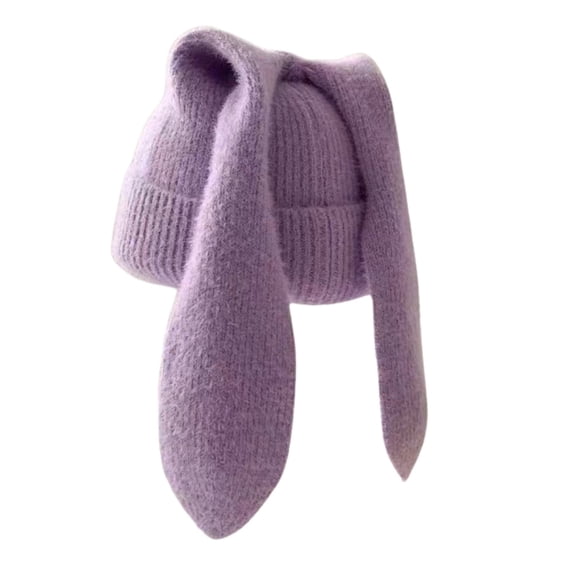 HNMKIU Hats Fashion Long Eared Rabbit Knitted Hat for Winter Soft Wooly Warm Headwear Cute Skin Earflap Style Unisex Winter Accessory Purple,One Size