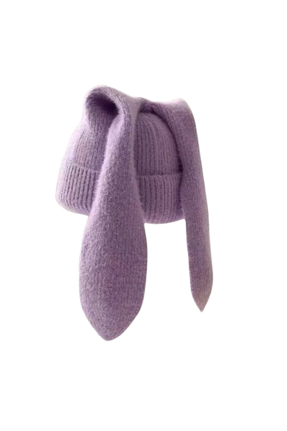 Hats Fashion Long Eared Rabbit Knitted Hat for Winter Soft Wooly Warm Headwear Cute Skin Earflap Style Unisex Winter Accessory Purple,One Size