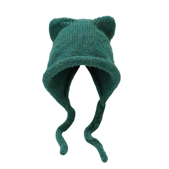 HNMKIU Hats Hats Cat Ear Braid Knitted Hat Winter Outdoor Warm Cute Braid Hair Hat Ear Cold Hat Green,One Size