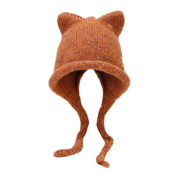 HNMKIU Hats Hats Cat Ear Braid Knitted Hat Winter Outdoor Warm Cute Braid Hair Hat Ear Cold Hat Khaki,One Size