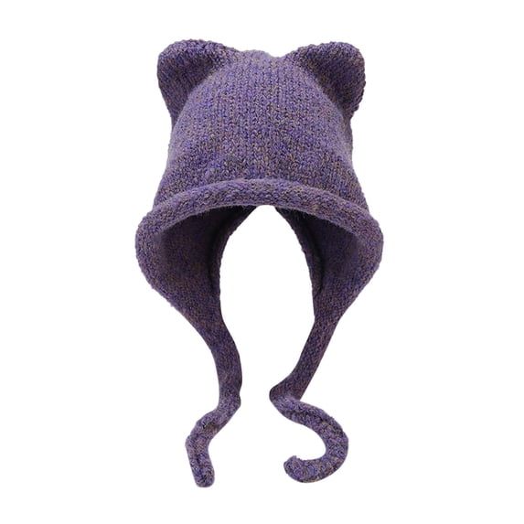 HNMKIU Hats Hats Cat Ear Braid Knitted Hat Winter Outdoor Warm Cute Braid Hair Hat Ear Cold Hat Purple,One Size