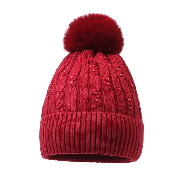 HNMKIU Hats Winter Knitting Thickened Warm Knitted Hat Female Face Show Small Ear Protector Cold Hat Casual Pullover Hat Red,One Size