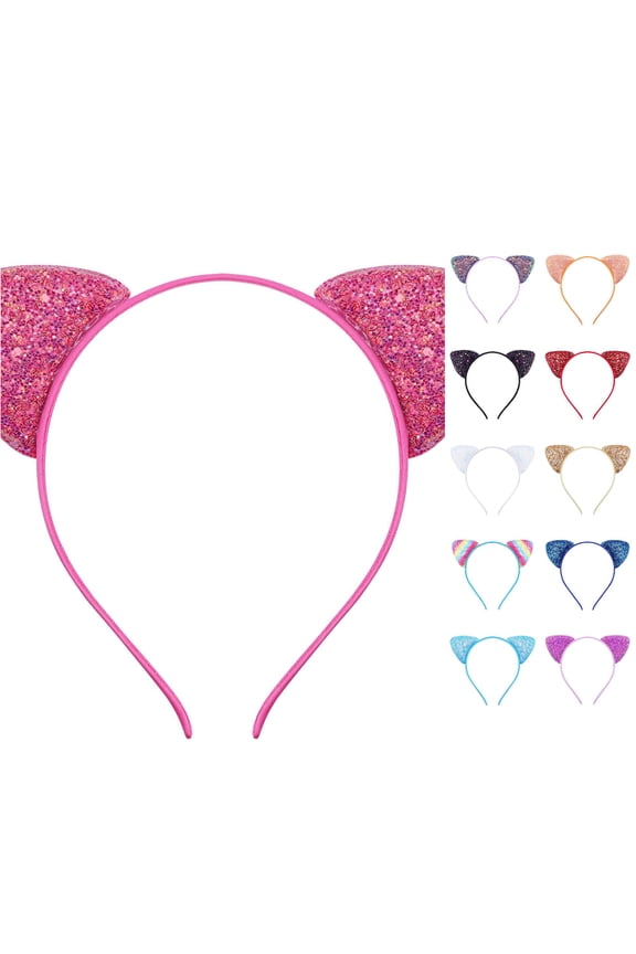 Heardband Children Cartoon Cat Ears Headband Candy Color Onion Sequins Thin Hair Accessories Cute Hairpin for Girls Watermelon Red,One Size