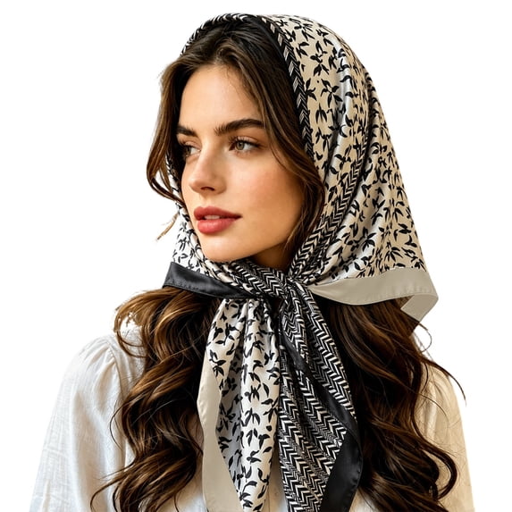 HNMKIU Heardband Elegant Summer Hair Turban Headband Silk Satin Square Scarf Lightweight Stylish Daily Wear Travel Accessory For Women Black,One Size