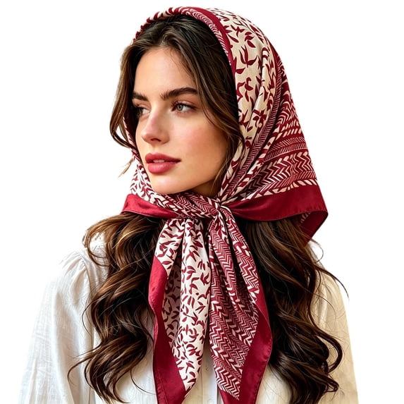 HNMKIU Heardband Elegant Summer Hair Turban Headband Silk Satin Square Scarf Lightweight Stylish Daily Wear Travel Accessory For Women Red,One Size