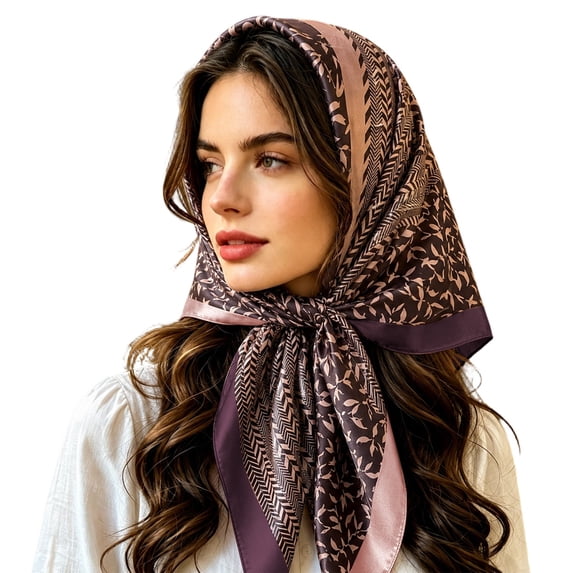 HNMKIU Heardband Elegant Summer Hair Turban Headband Silk Satin Square Scarf Lightweight Stylish Daily Wear Travel Accessory For Women Coffee,One Size
