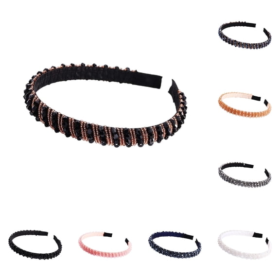 HNMKIU Heardband Women Headband Rhinestone Beaded Hair Accessory Sponge Edge All Season Wear for Party Casual Wedding Bride Fashion Rose Gold,One Size