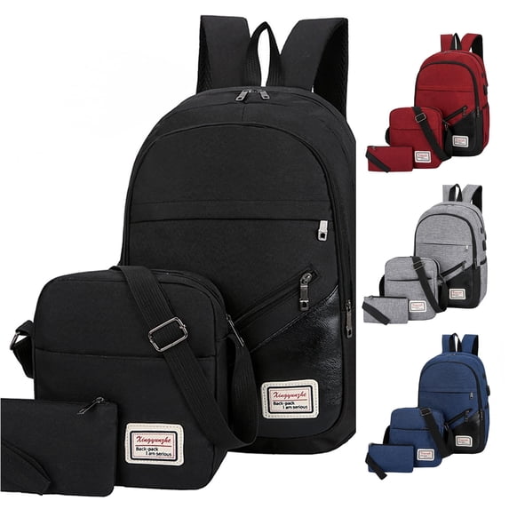 HNMKIU High School Student Backpack for Boys Girls Three Piece Set Computer Business Bag Shoulder Casual Matching Daily ,Black