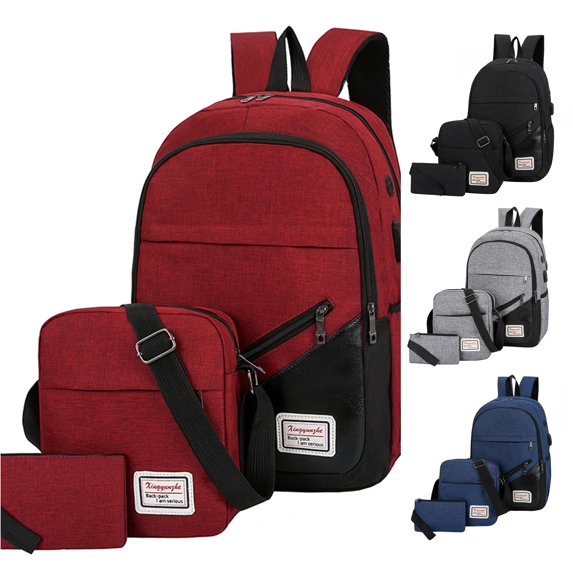 HNMKIU High School Student Backpack for Boys Girls Three Piece Set Computer Business Bag Shoulder Casual Matching Daily ,Red
