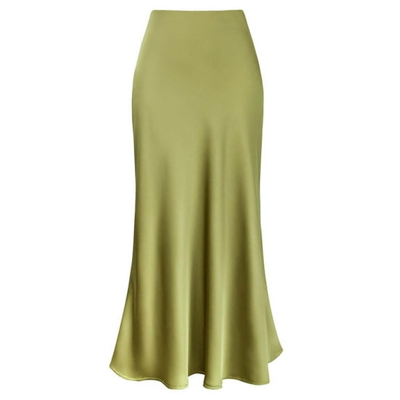 HNMKIU High Waist Long Skirt Womens Solid Skirt Elegant Comfortable Casual Wear for Everyday Z9182-Light Green,L