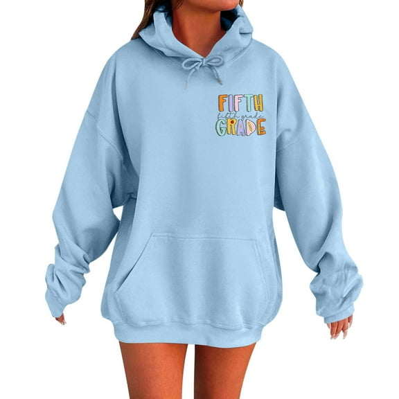HNMKIU Hoodies for Women Casual Printed Winter Sweatshirts Hooded Tops for School Season Everyday Wear Comfortable Fall Fashion 01_Blue,L