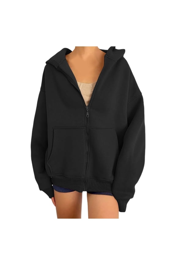 Hoodies for Women Style Zip Up Hoodie Cardigan Sweatshirt Jacket Long Sleeve Preppy Clothes Tops for Casual Wear Black,S