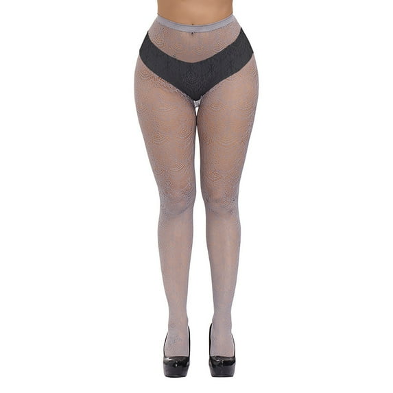 HNMKIU Jacquard Mesh Patterned Women's Pantyhose Extra Large Size Long Sleeve Sheer Tights for Grey,One Size