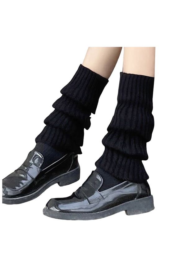 Japanese Gothic Knitted Leg Warmers Winter Knee High Socks Ankle Gaiters Fashion Footwear Black,One Size