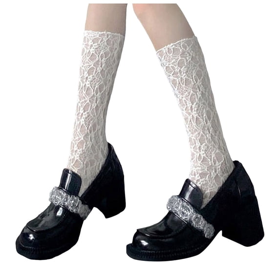 HNMKIU Japanese Gothic Knitted Leg Warmers Winter Knee High Socks Ankle Gaiters Fashion Footwear White,One Size