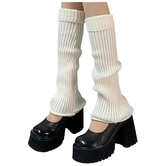 HNMKIU Japanese Gothic Knitted Leg Warmers Winter Knee High Socks Fashion Ankle Gaiters Cozy Footwear White,One Size