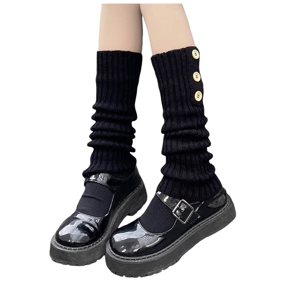 HNMKIU Japanese Gothic Knit Leg Warmers Winter Knee High Socks and Ankle Gaiters Black,One Size