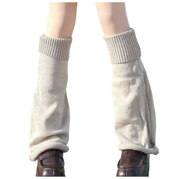 HNMKIU Japanese Gothic Knit Leg Warmers Winter Knee High Socks and Ankle Gaiters Grey,One Size